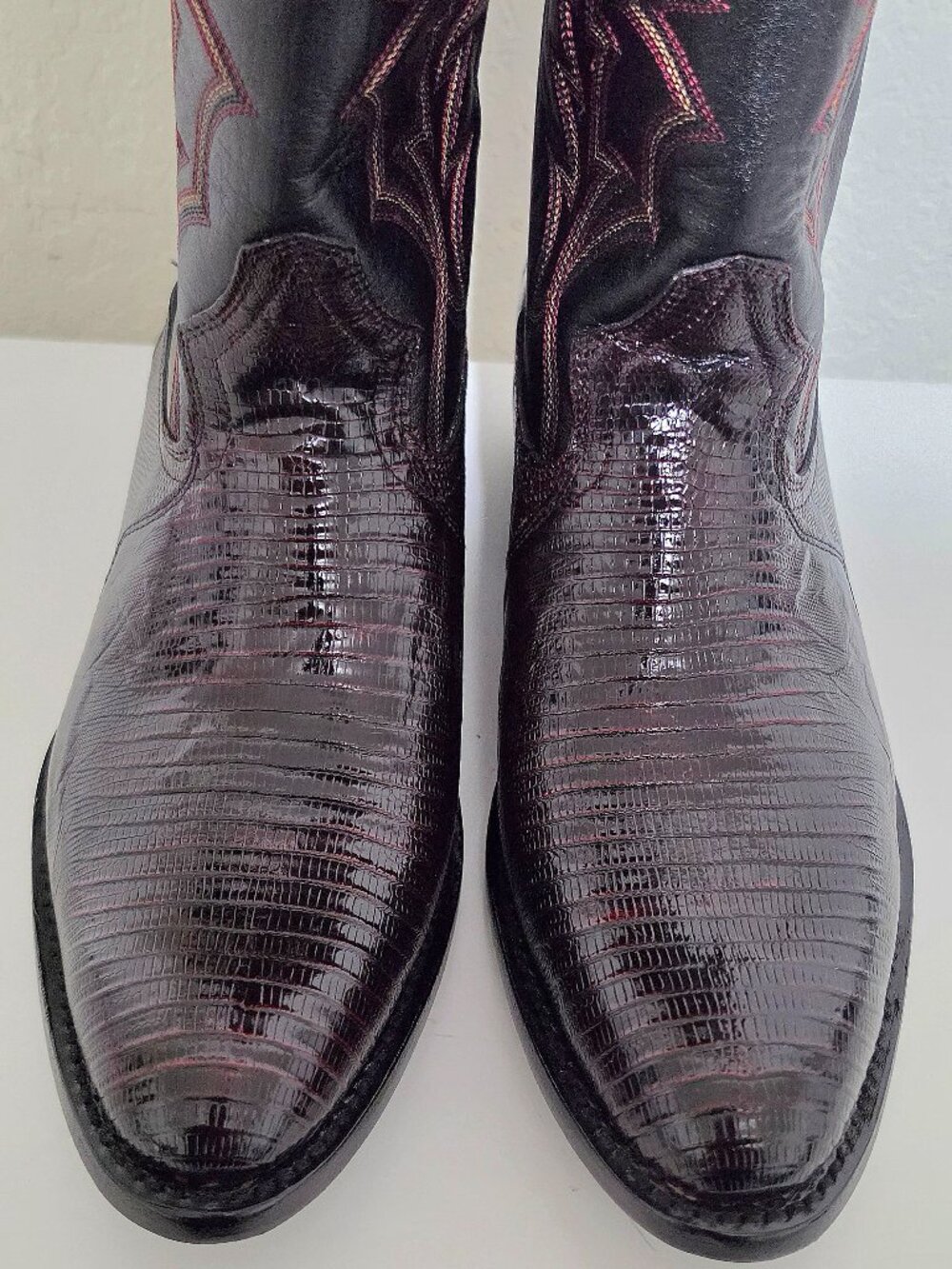 NEW - Genuine Teju Lizard Skin Western Cowboy Boots - BLACK CHERRY